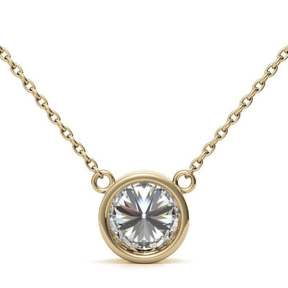 3.00 CTW AGI Certified Round Brilliant Lab Grown Diamond Bezel Pendant in 14K White or Yellow Gold